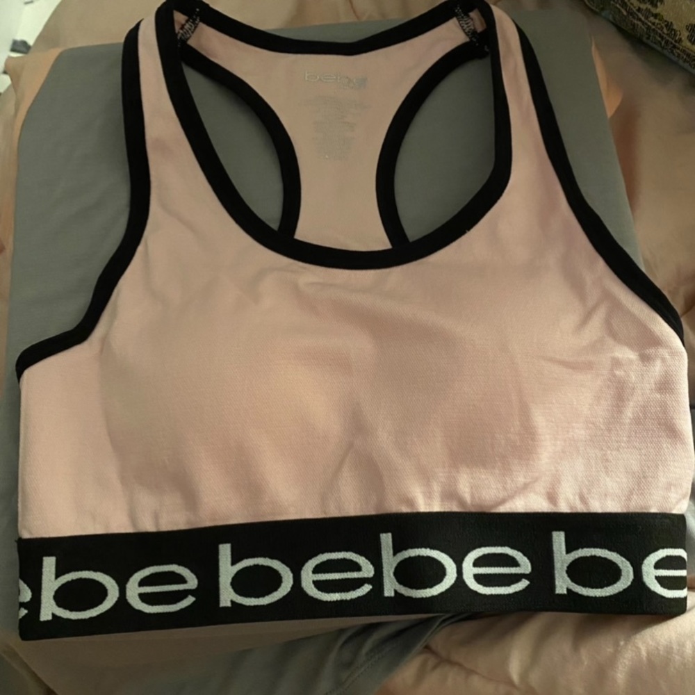 Bebe Sport light pink Racerback Logo Sports Bra